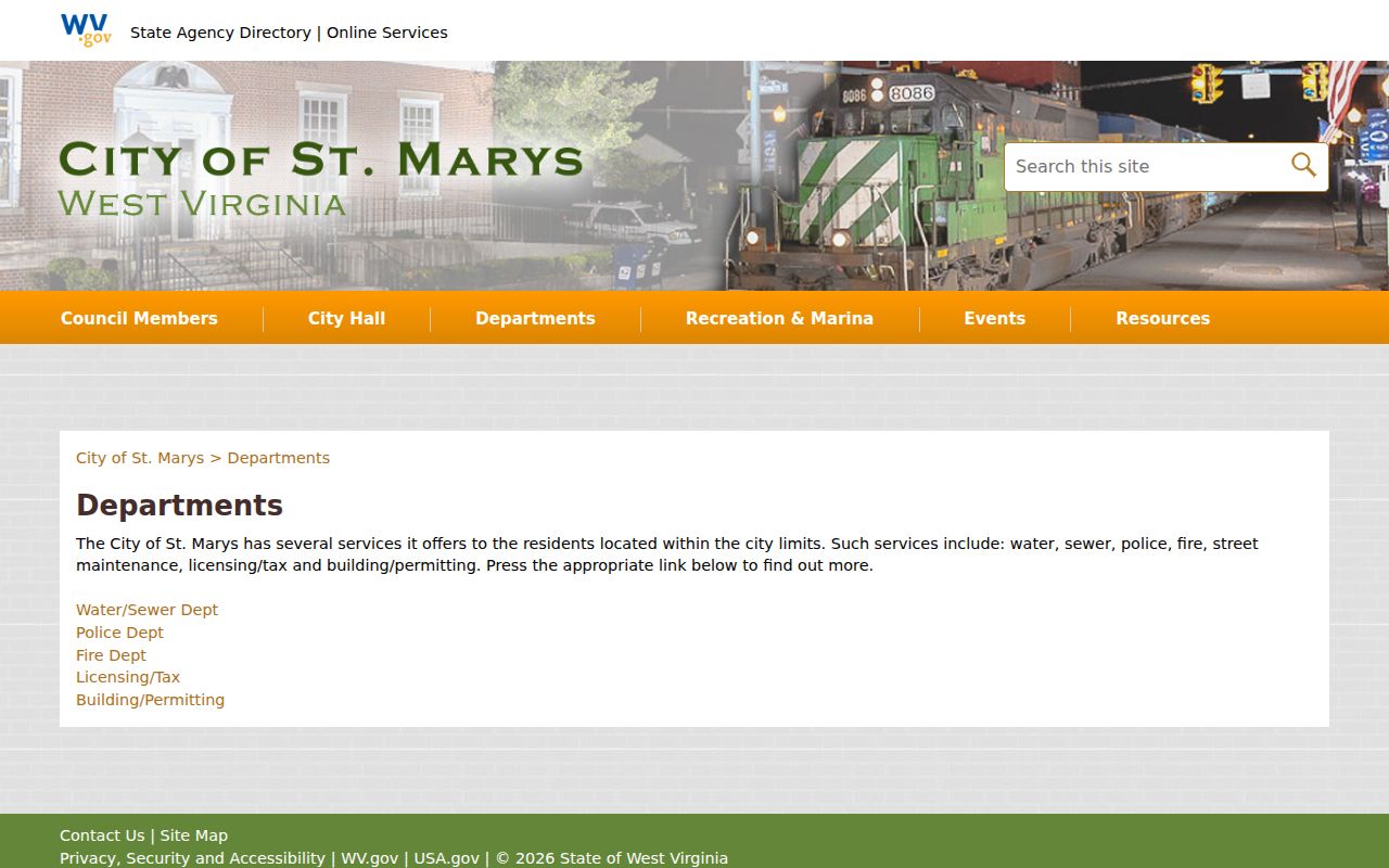 St. Marys department page listing Building and Permitting services