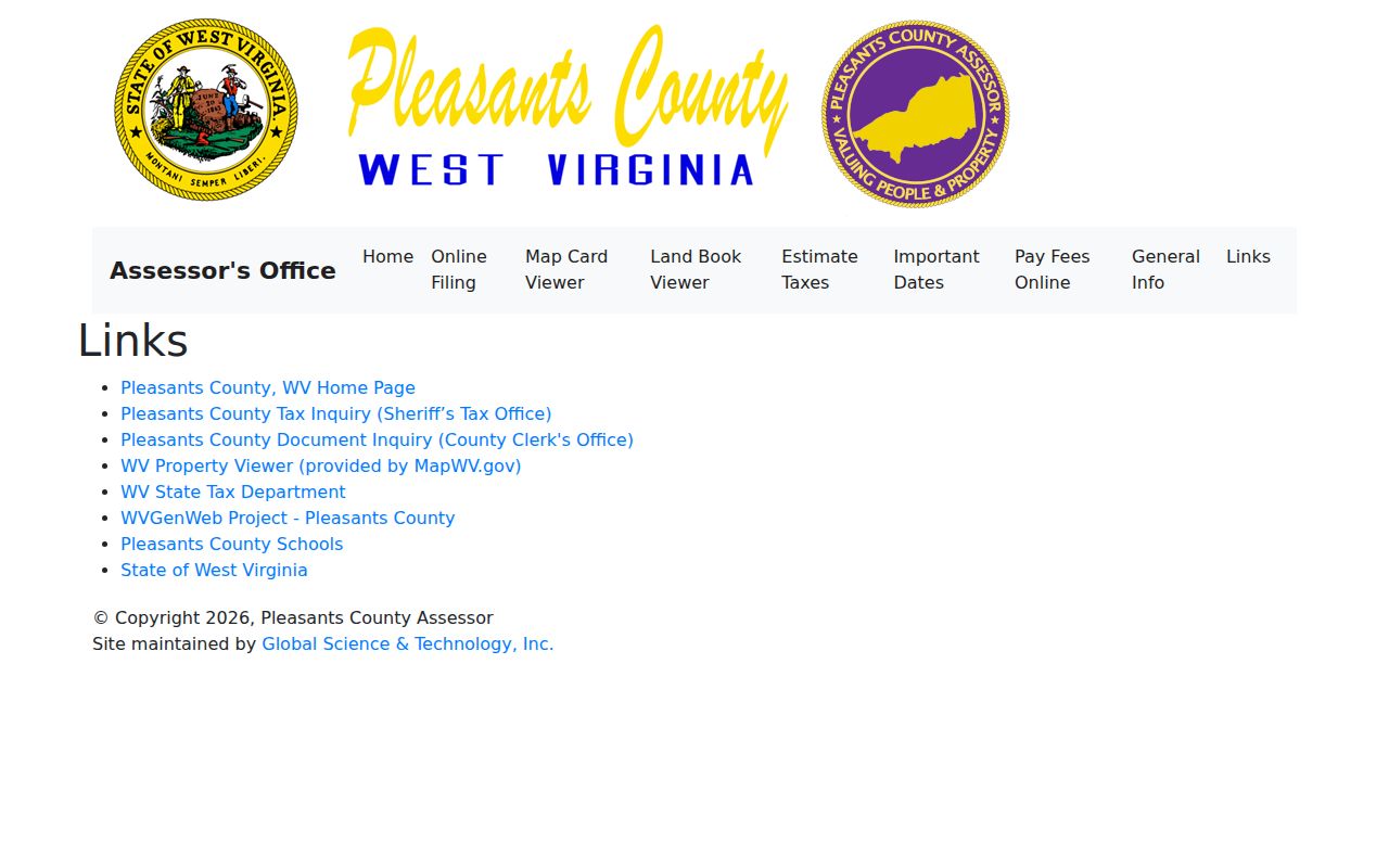 Pleasants County property search links on the Assessor resource page